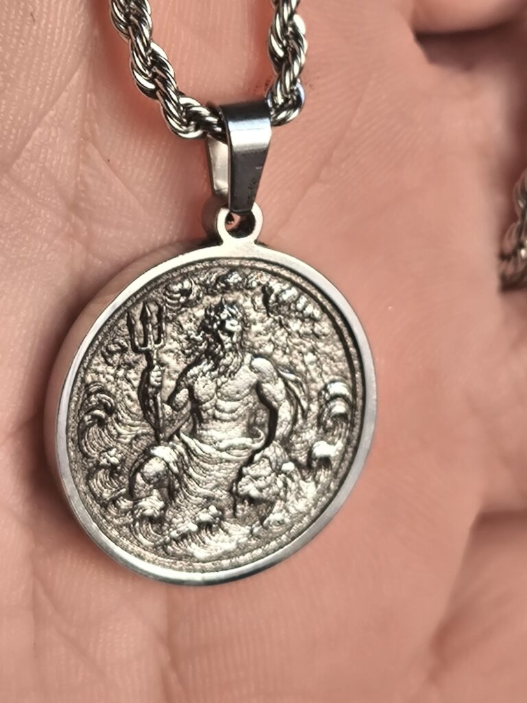 Poseidon Stainless Steel Pendant – Handcrafted Mythological Jewelry - Image 4