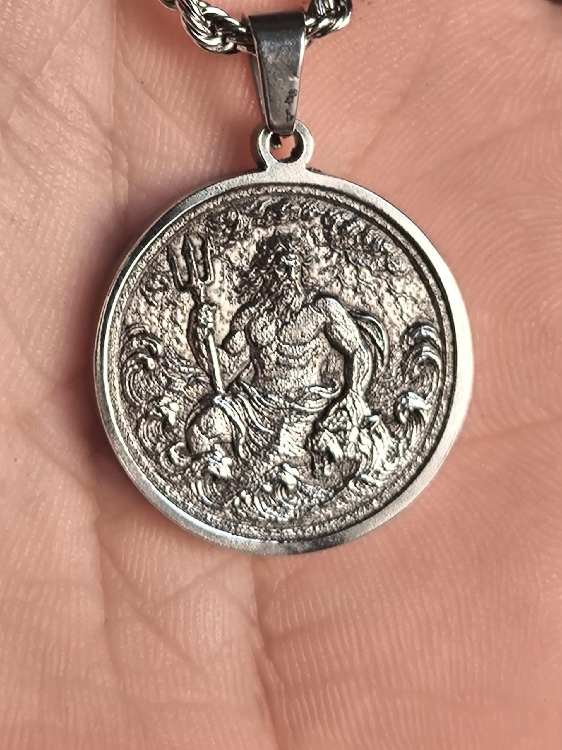 Poseidon Stainless Steel Pendant – Handcrafted Mythological Jewelry - Image 6