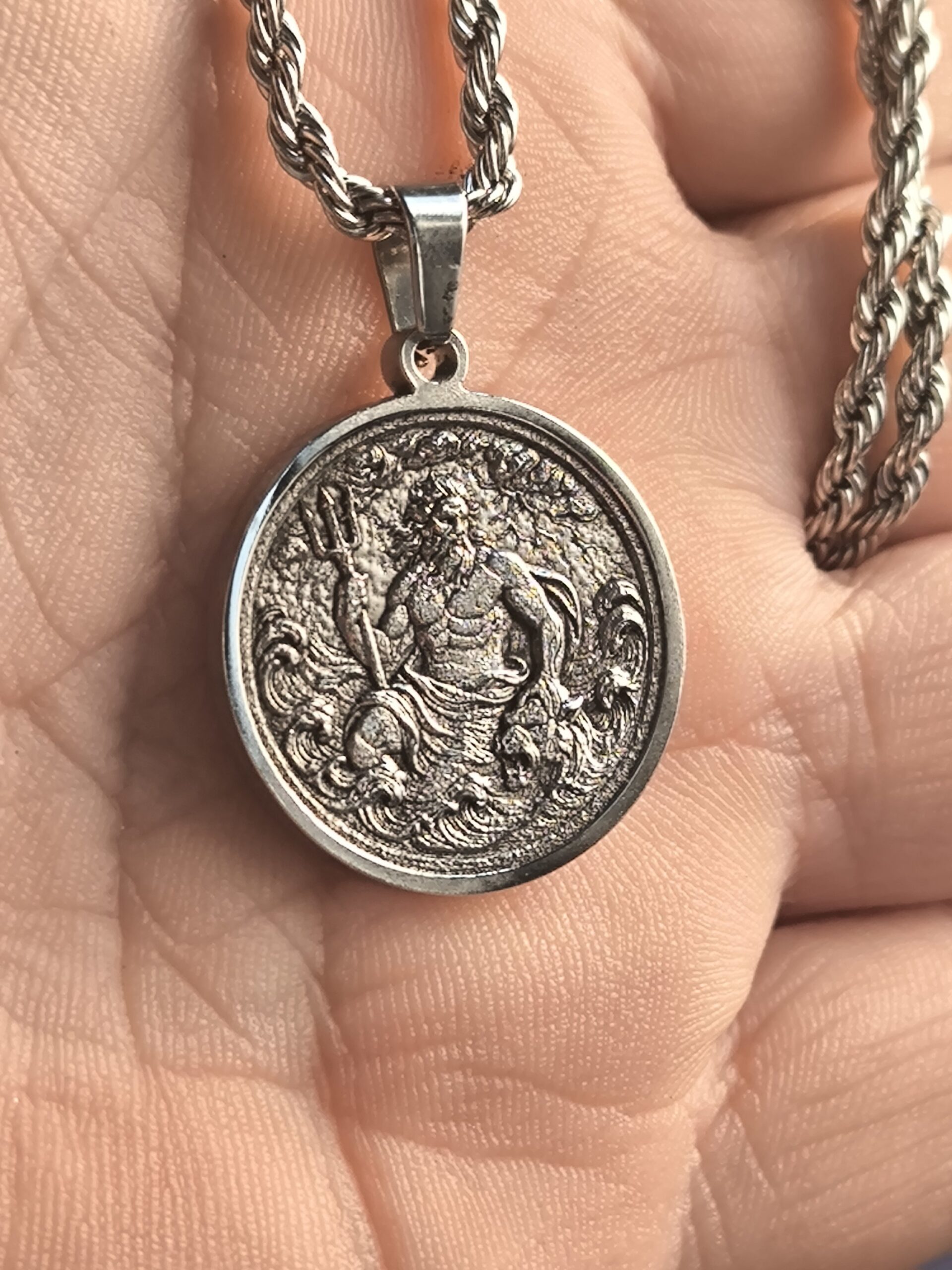 Poseidon Stainless Steel Pendant – Handcrafted Mythological Jewelry - Image 3