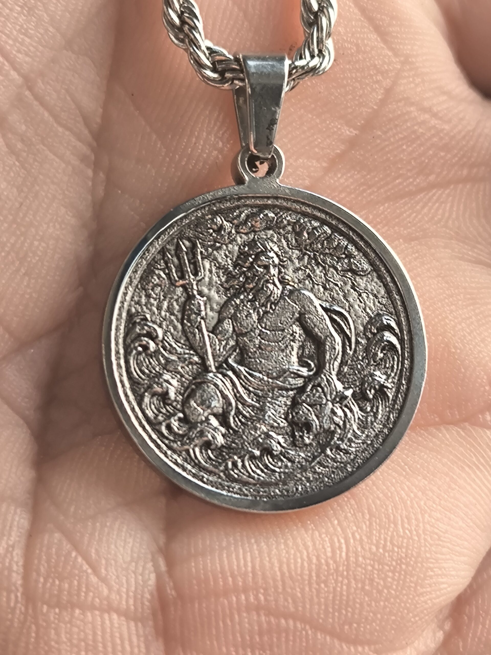 Poseidon Stainless Steel Pendant – Handcrafted Mythological Jewelry