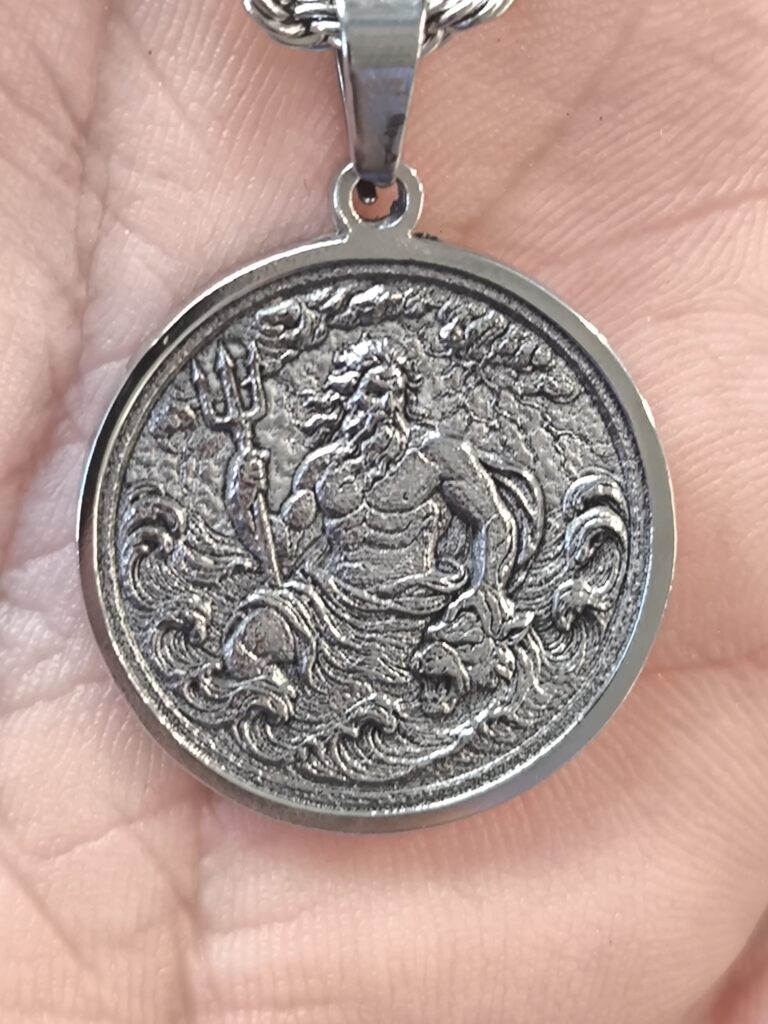 Poseidon Stainless Steel Pendant – Handcrafted Mythological Jewelry - Image 5