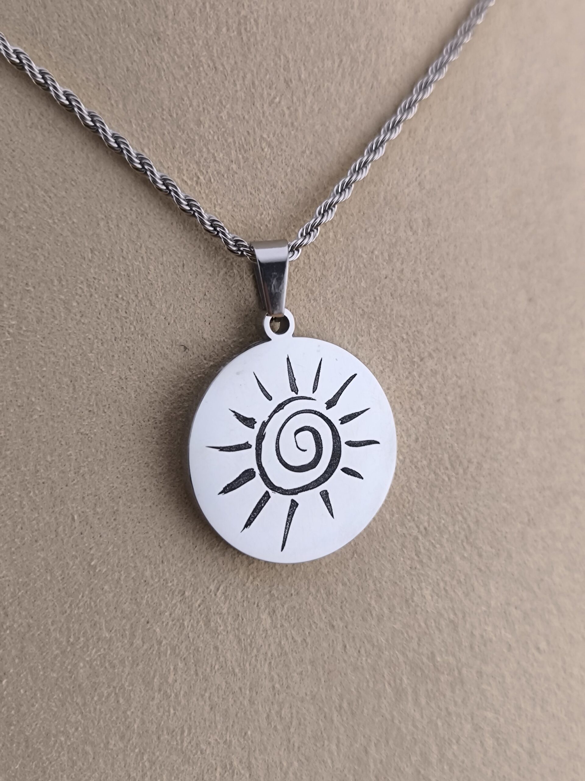 Sun Spiral Pendant – Handcrafted Stainless Steel Jewelry - Image 3