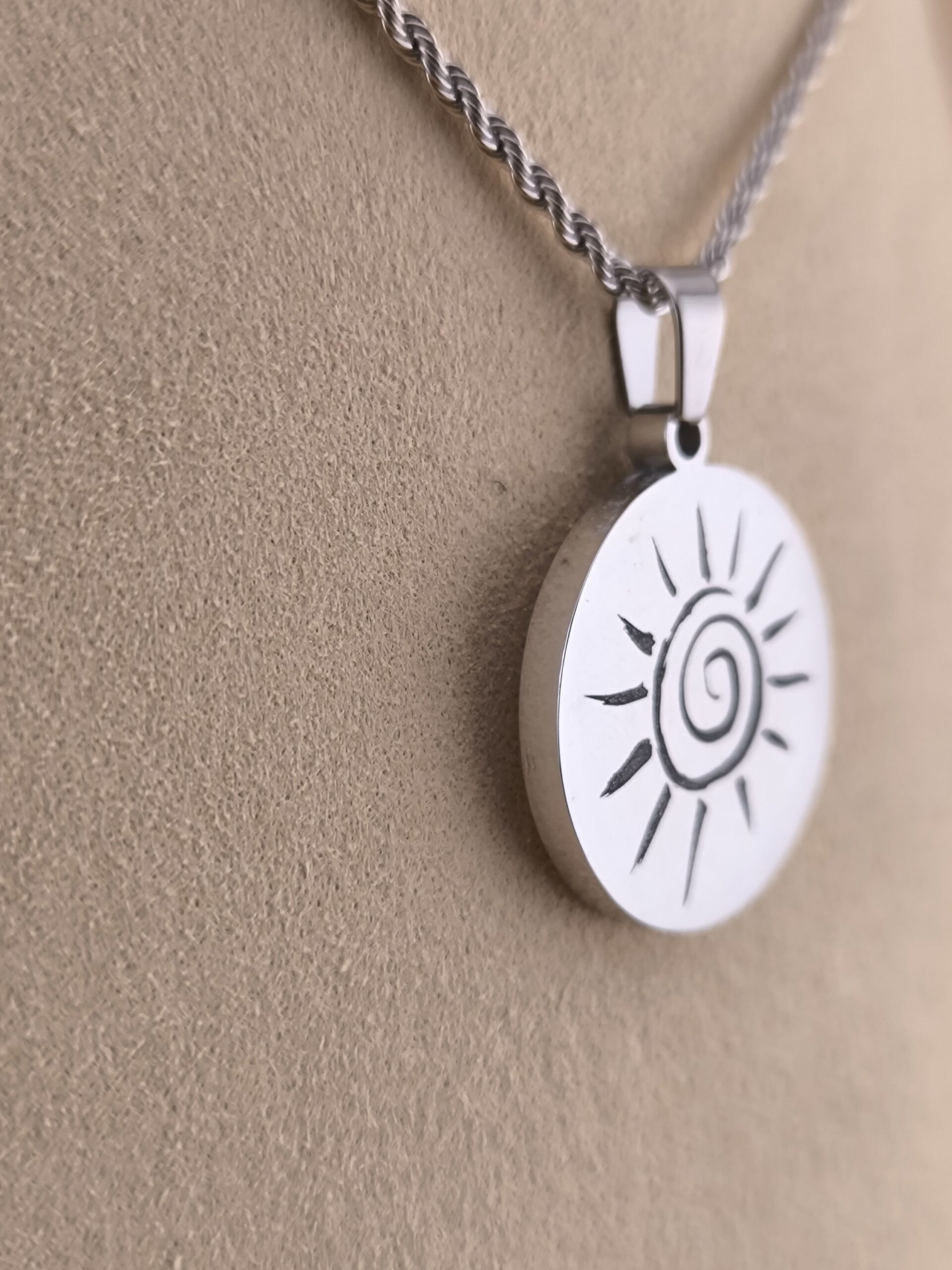 Sun Spiral Pendant – Handcrafted Stainless Steel Jewelry - Image 4