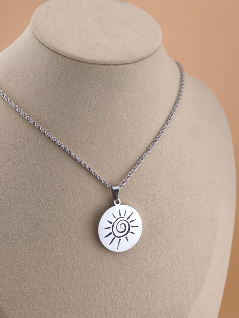 Sun Spiral Pendant – Handcrafted Stainless Steel Jewelry - Image 6
