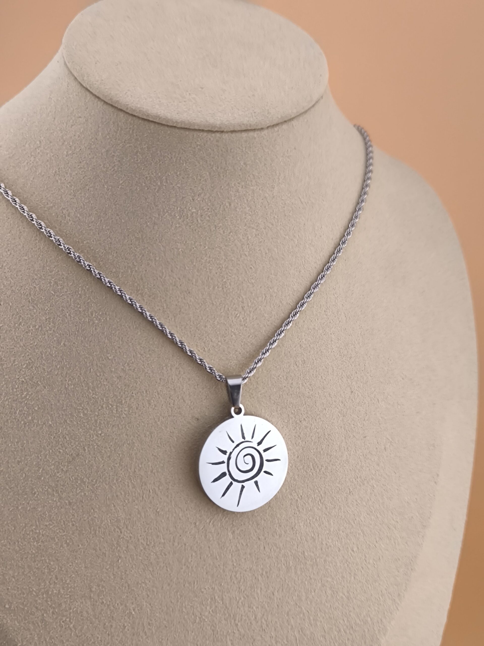 Sun Spiral Pendant – Handcrafted Stainless Steel Jewelry - Image 6