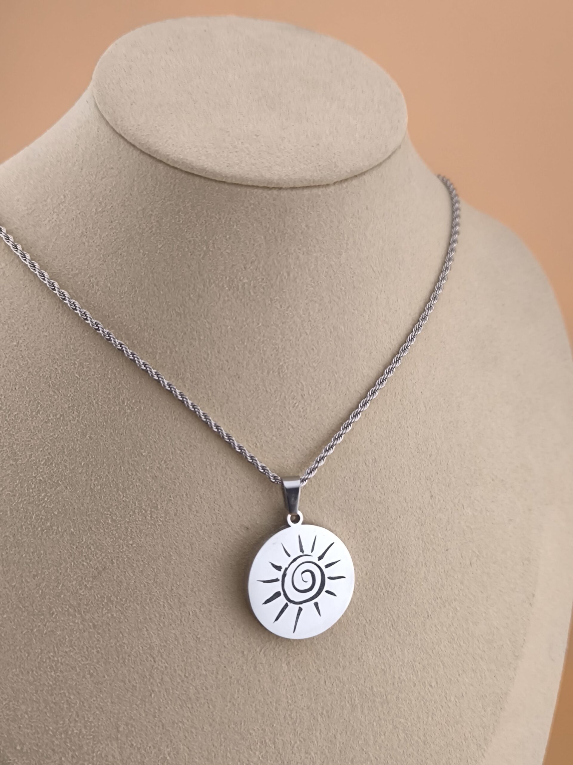 Sun Spiral Pendant – Handcrafted Stainless Steel Jewelry - Image 2
