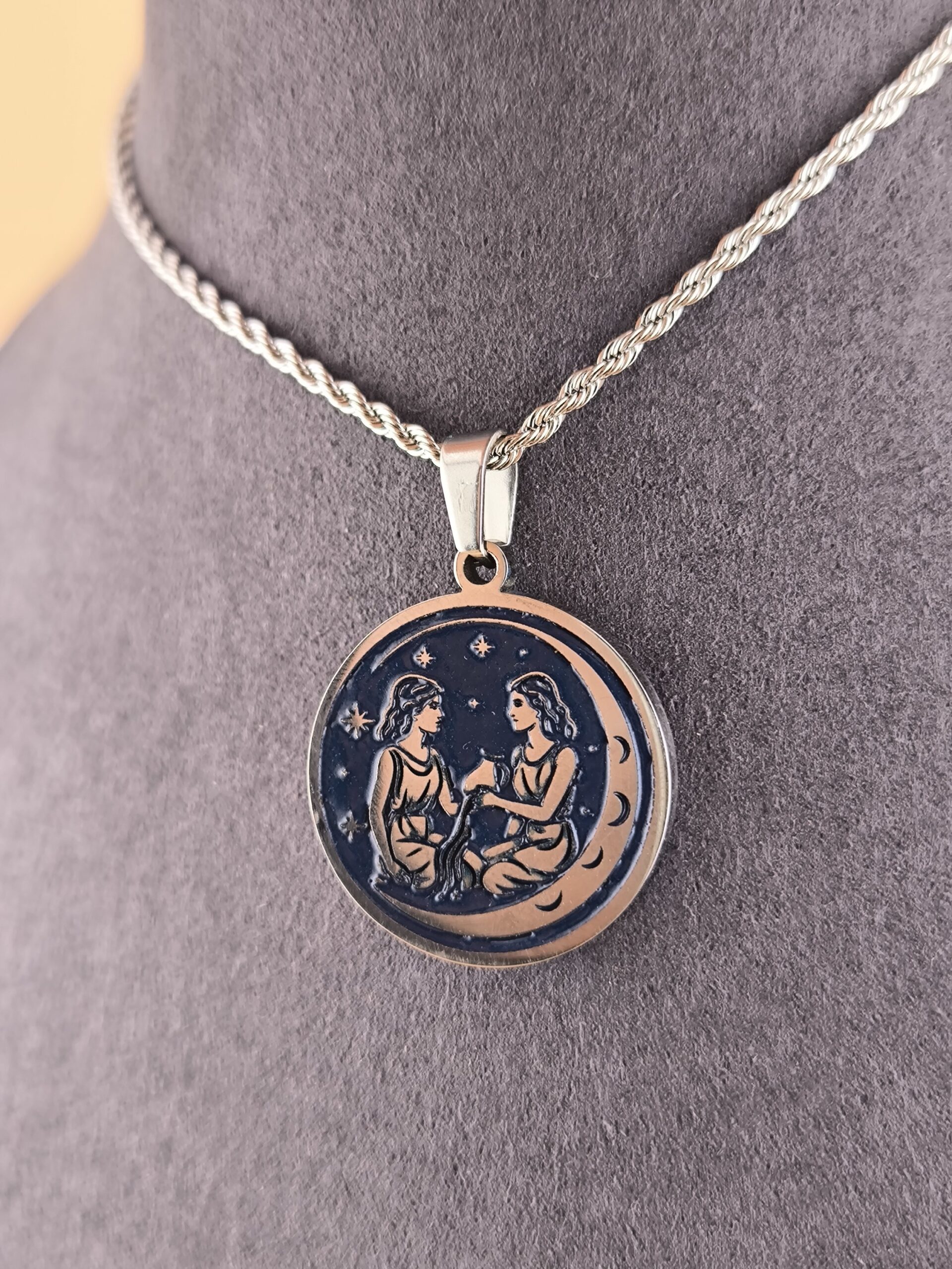Gemini zodiac necklace - blue - Obrázok 4