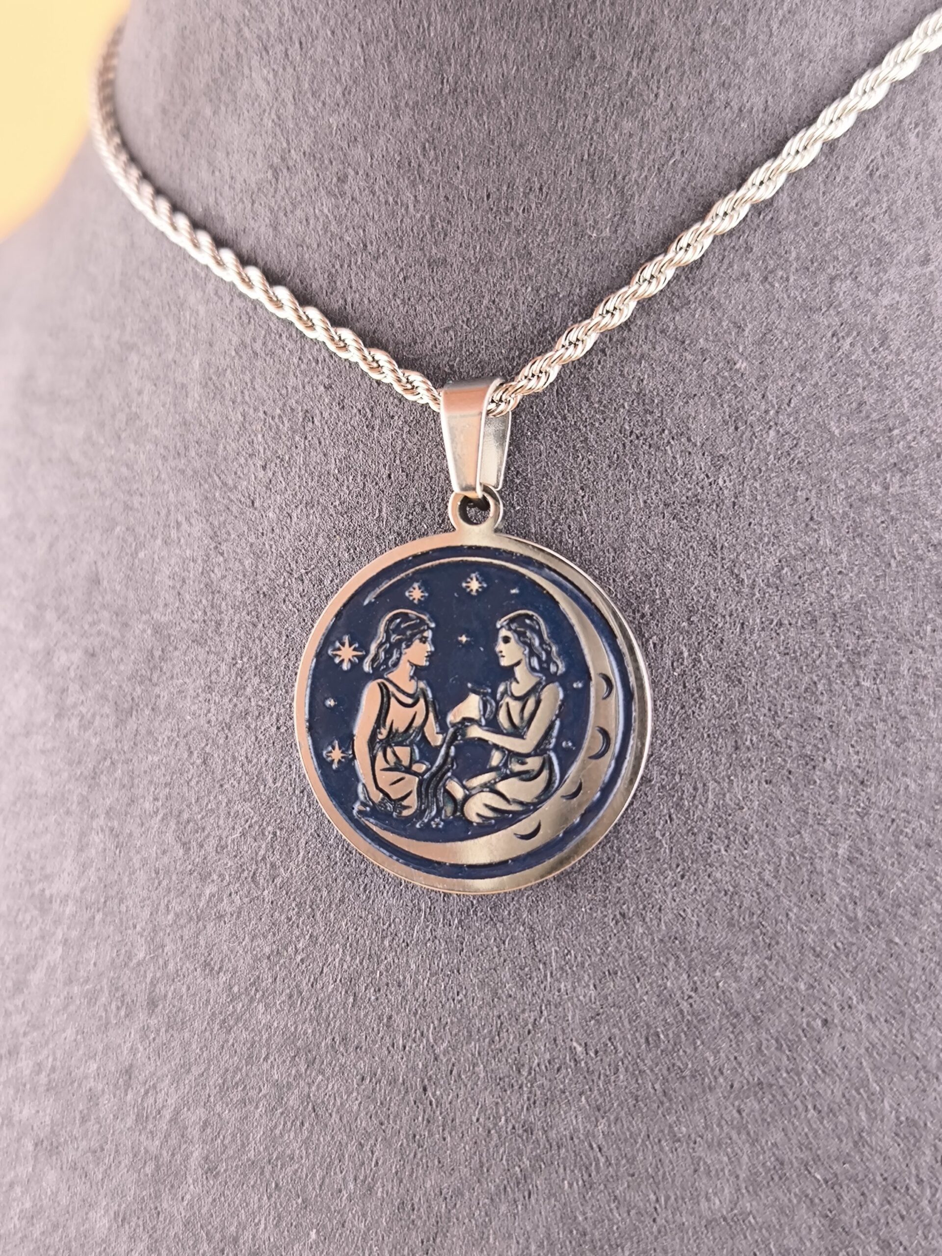 Gemini zodiac necklace - blue