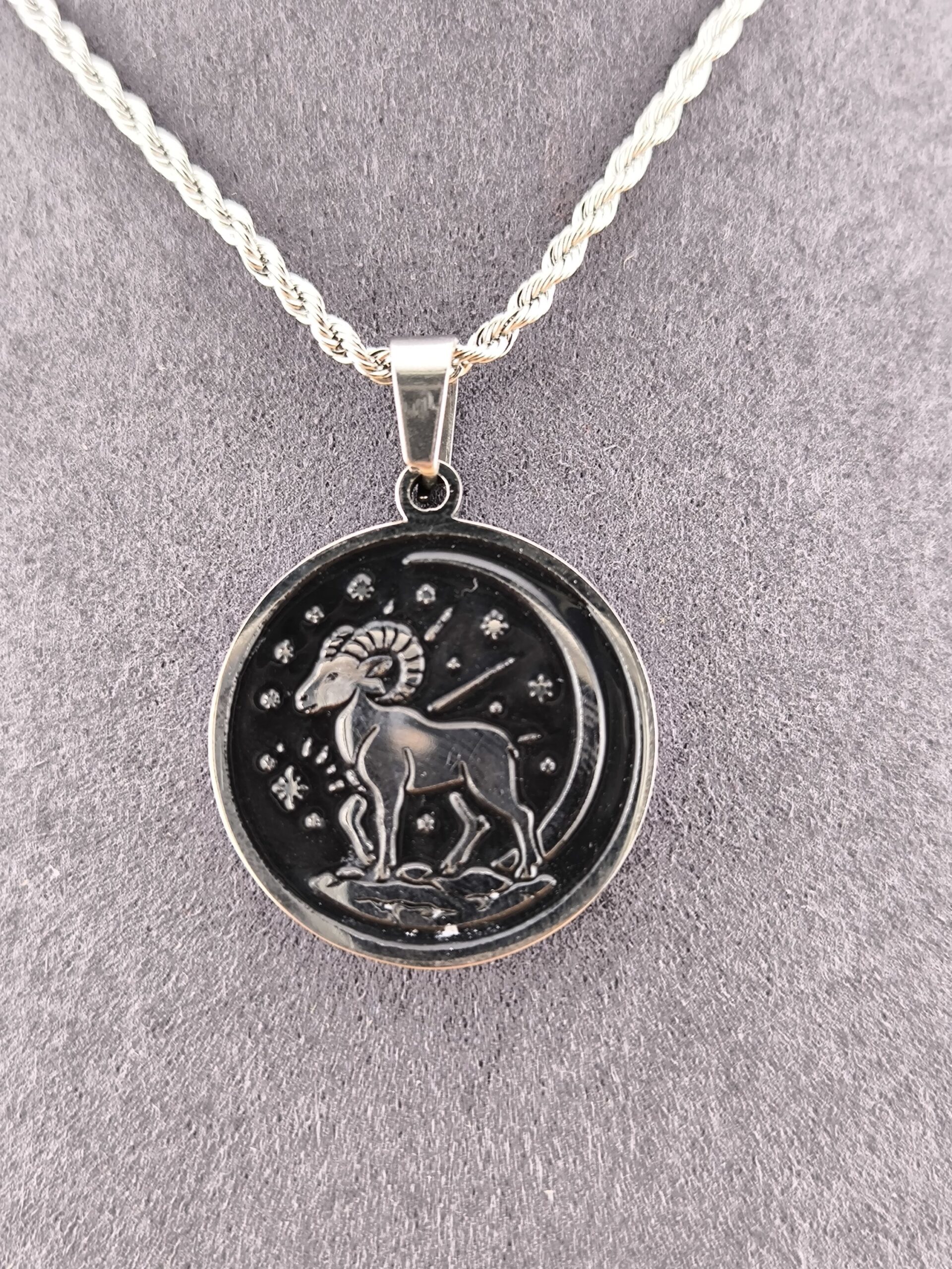 Aries zodiac necklace - black