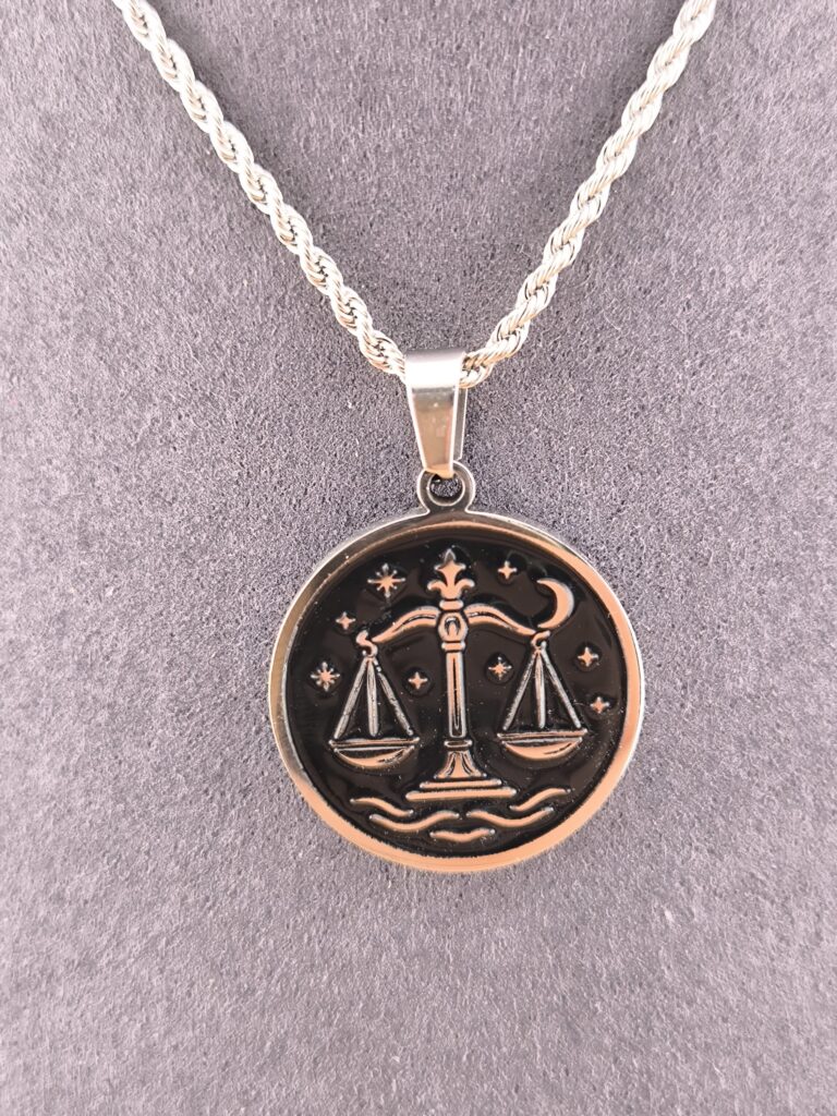 Libra zodiac necklace - Black - Image 3