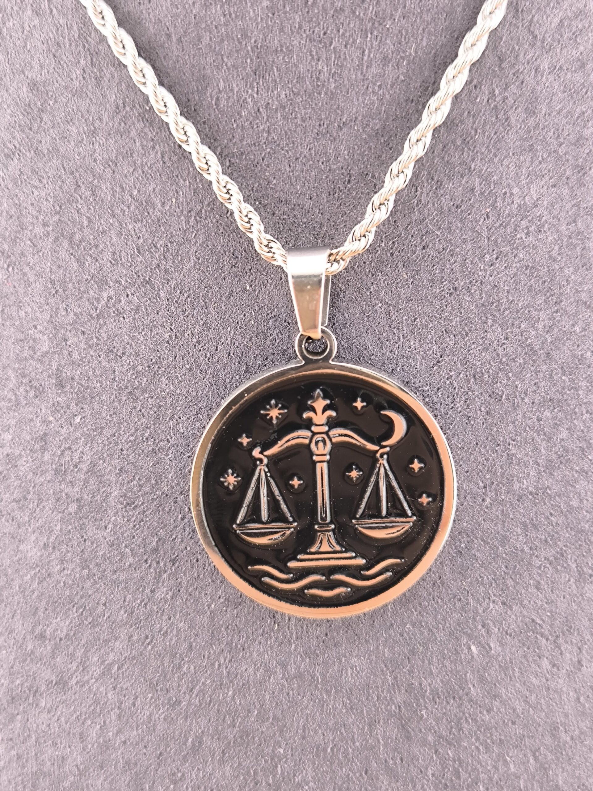 Libra zodiac necklace - Black - Image 3
