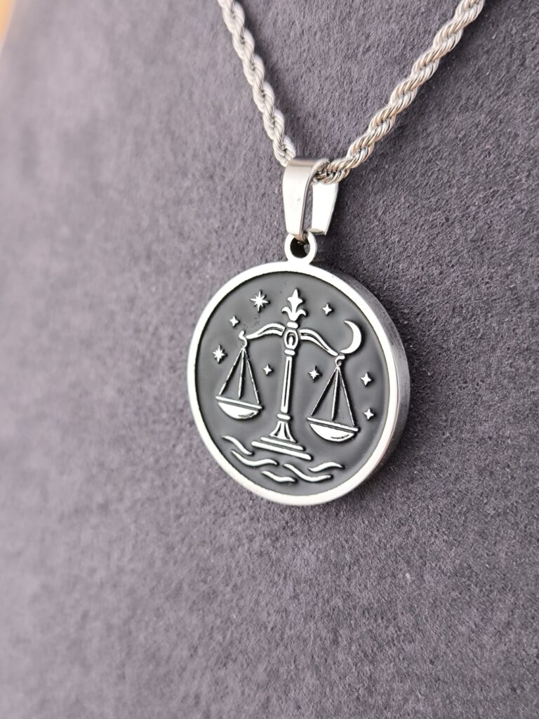 Libra zodiac necklace - Black - Image 7