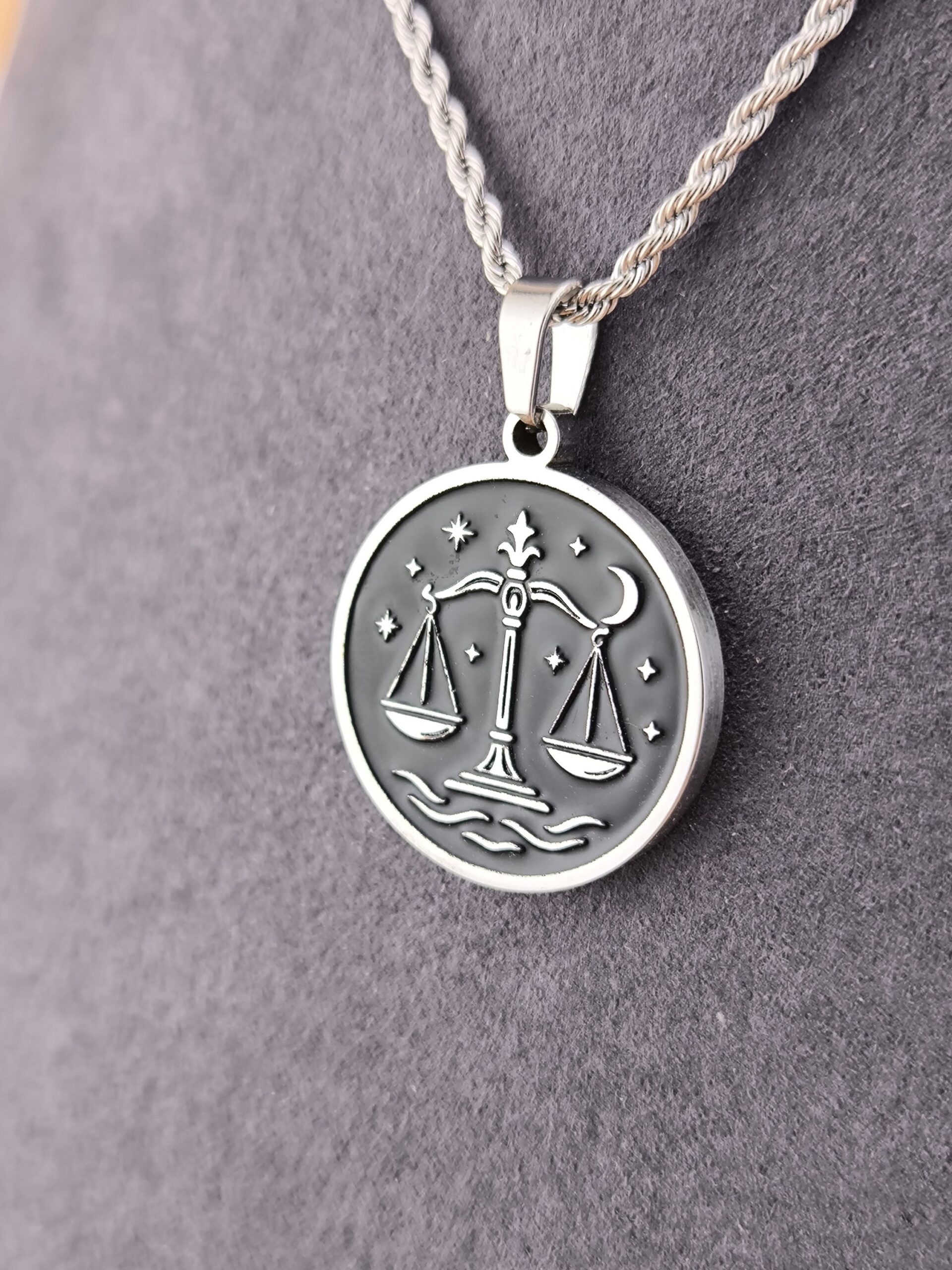 Libra zodiac necklace - Black - Image 7