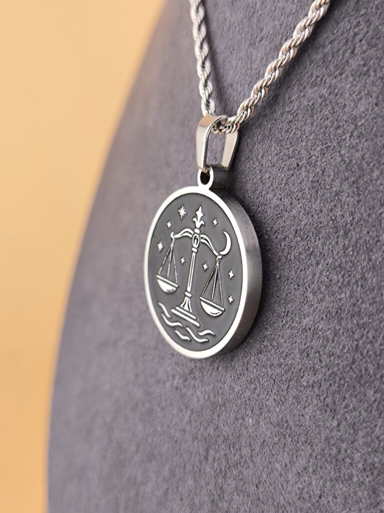 Libra zodiac necklace - Black - Image 8