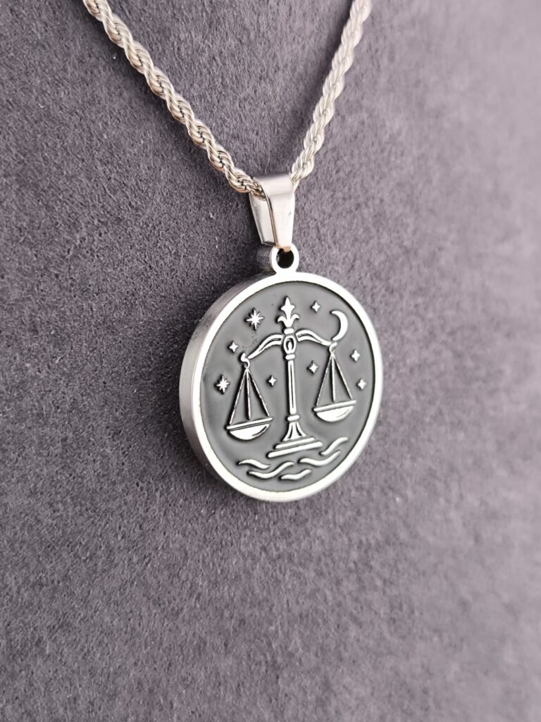 Libra zodiac necklace - Black - Image 6