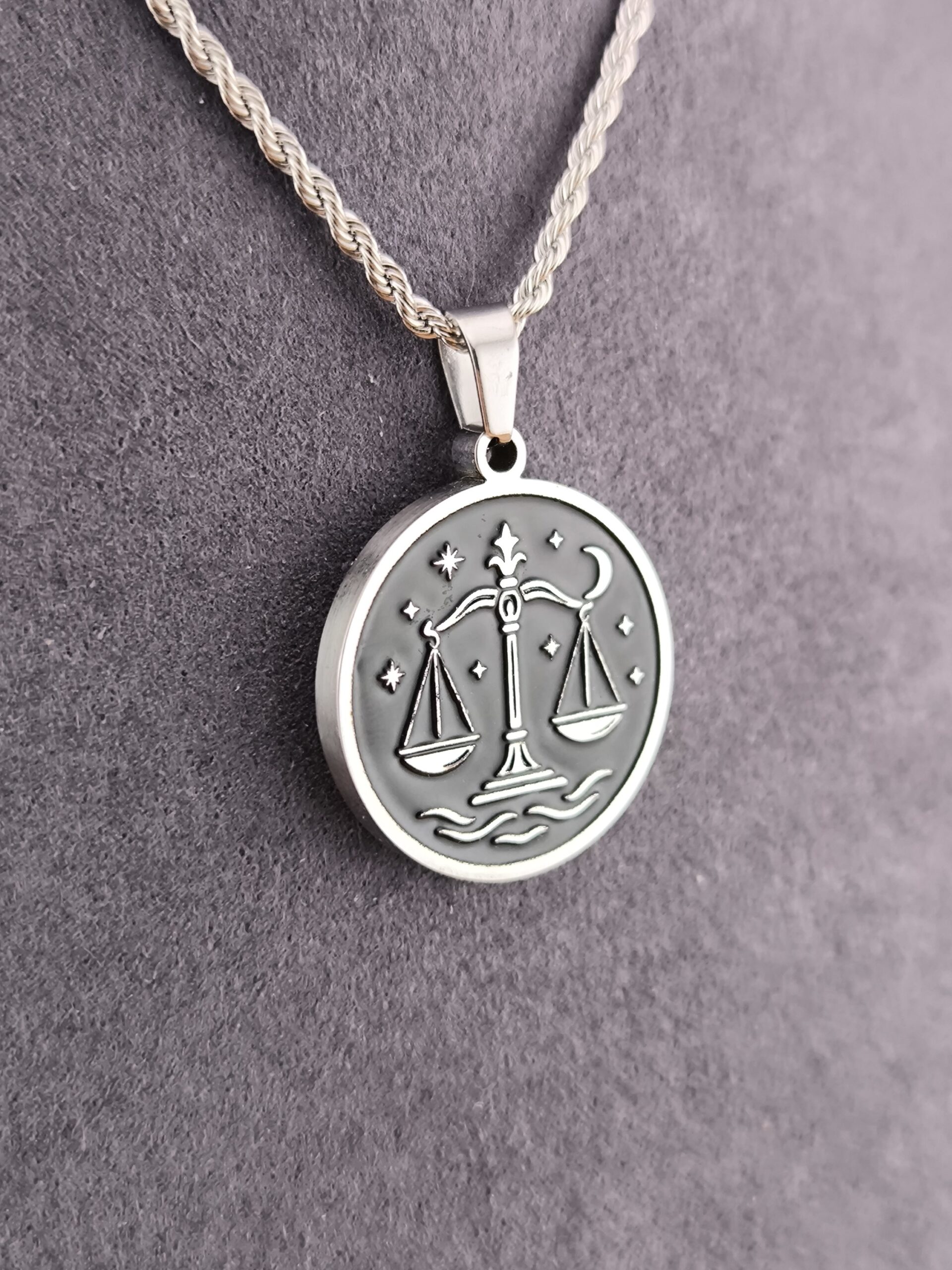 Libra zodiac necklace - Black - Image 6
