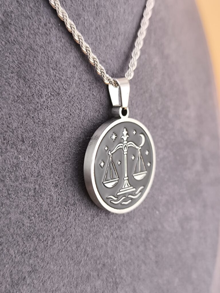 Libra zodiac necklace - Black - Image 5