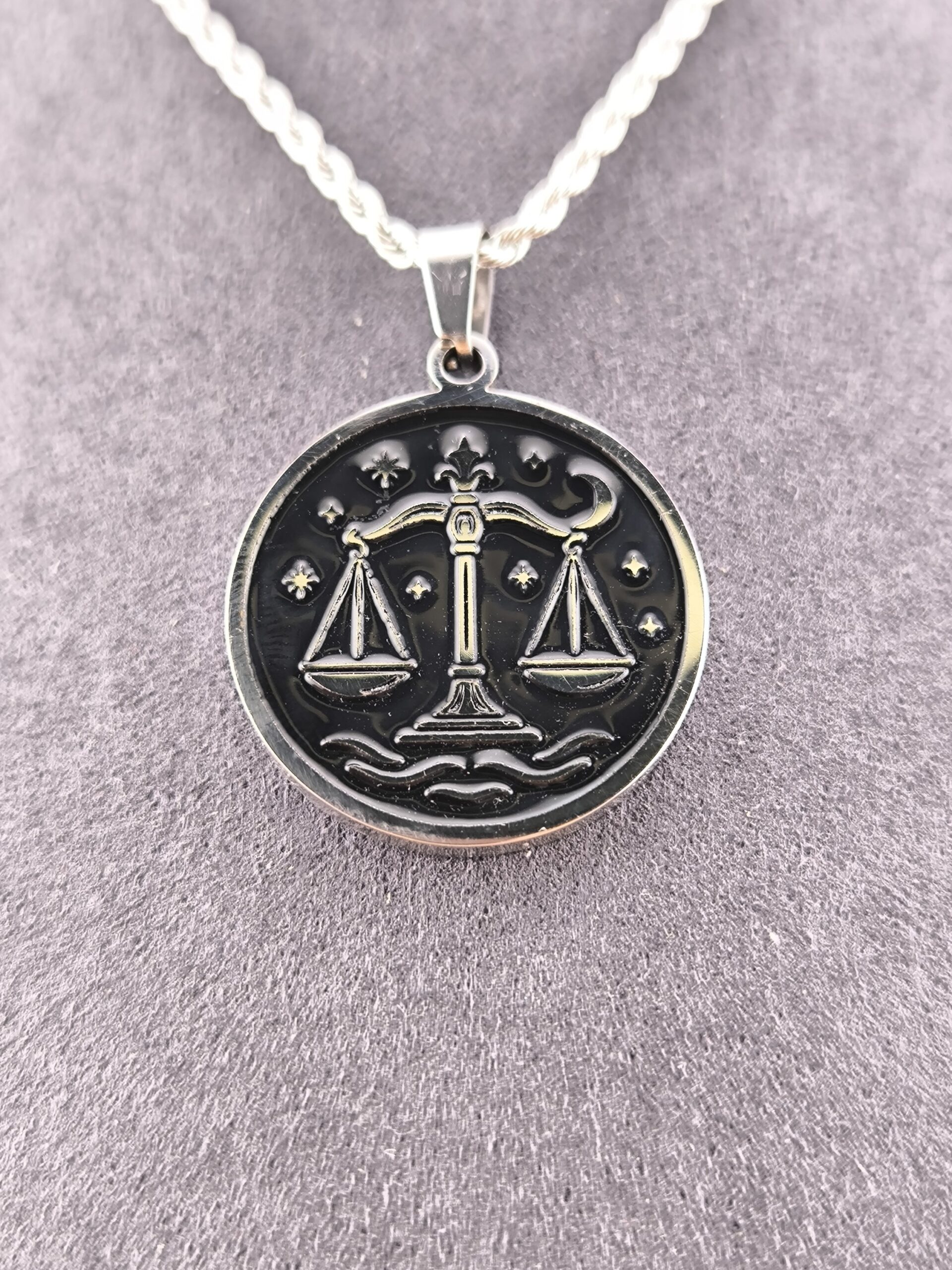 Libra zodiac necklace - Black - Image 2