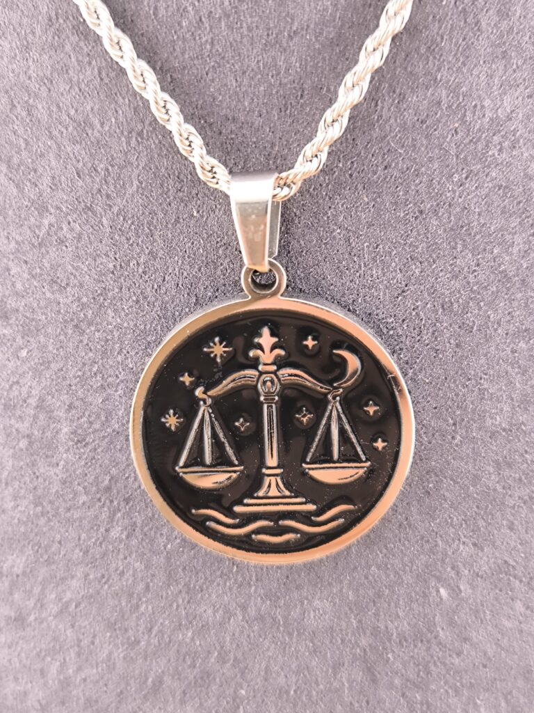Libra zodiac necklace - Black - Image 4
