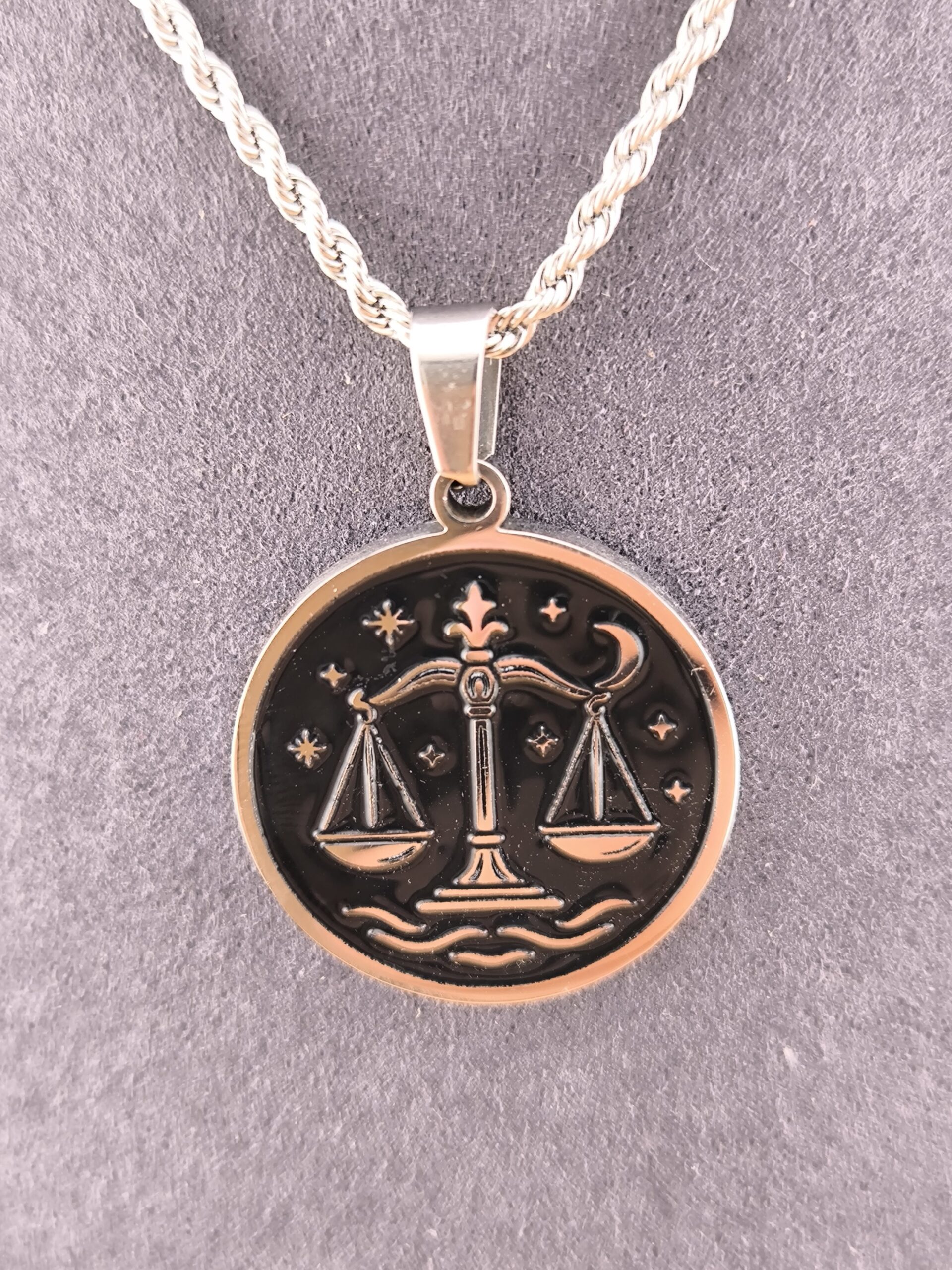 Libra zodiac necklace - Black - Image 4