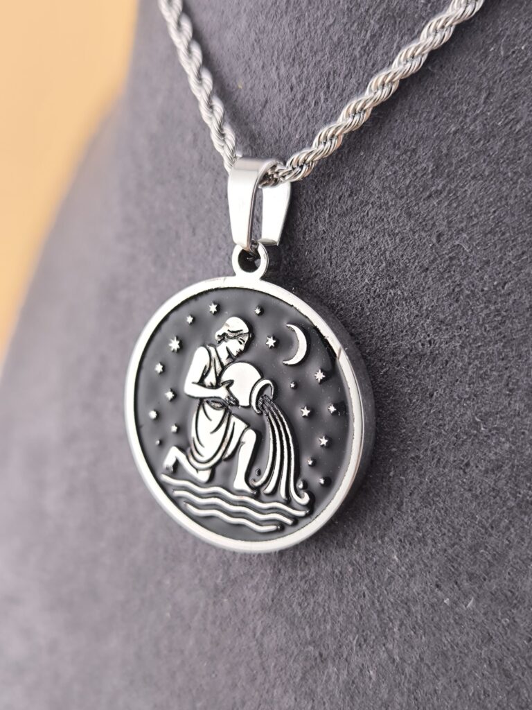 Aquarius zodiac necklace – black - Image 4