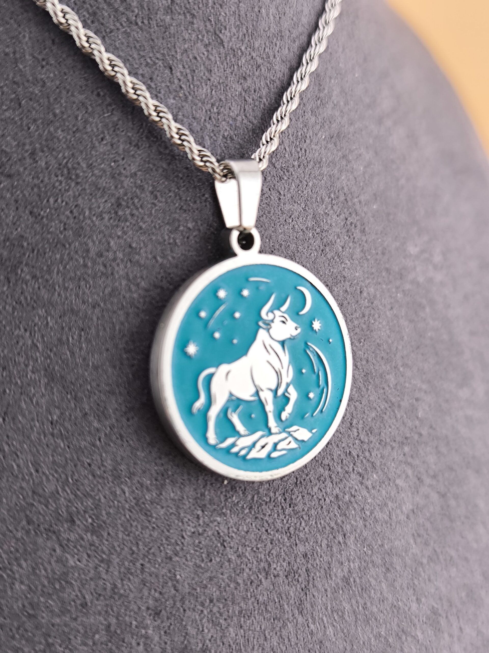 Taurus Zodiac necklace - turquoise - Image 4