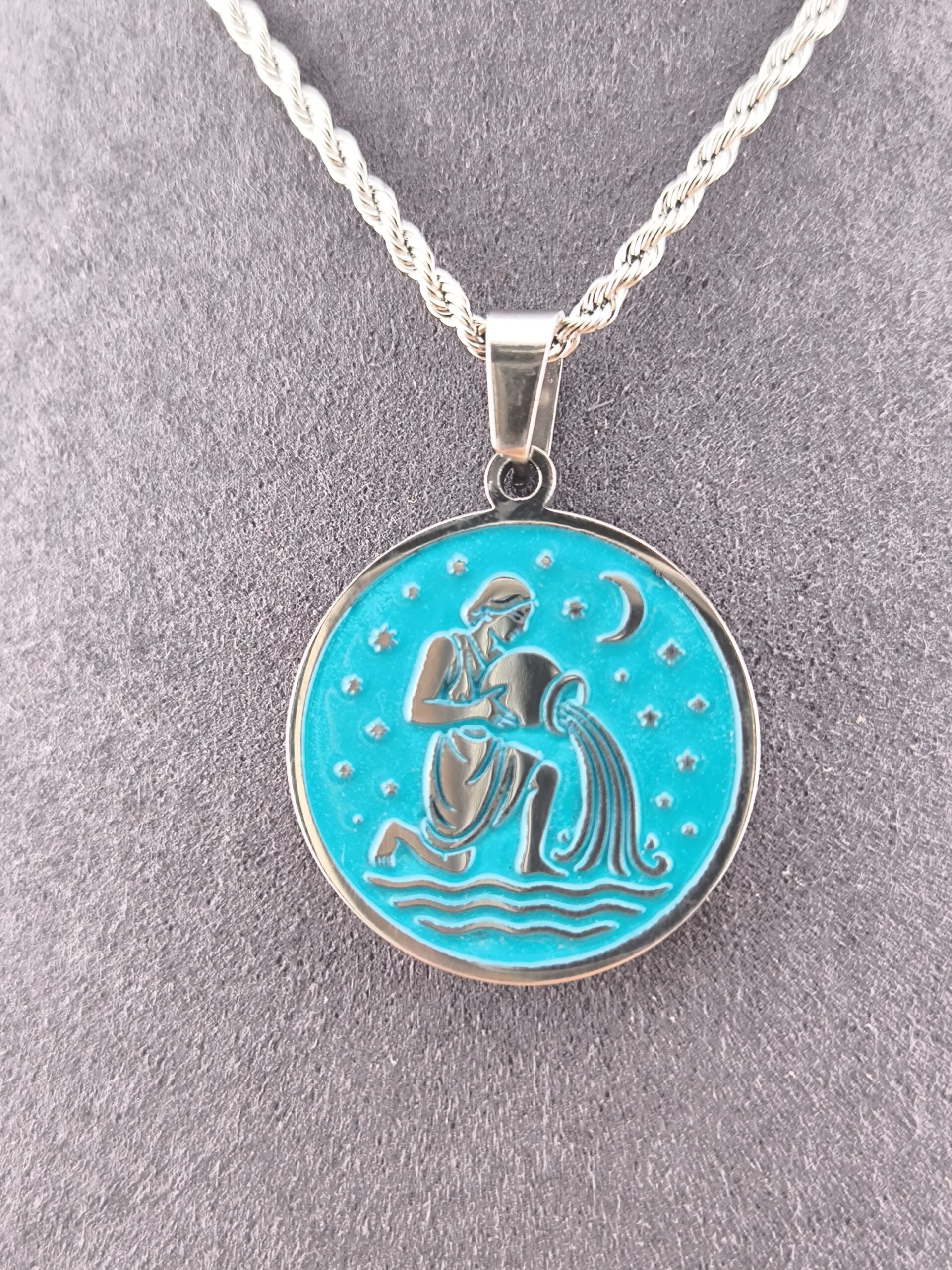 Aquarius zodiac necklace - turquoise