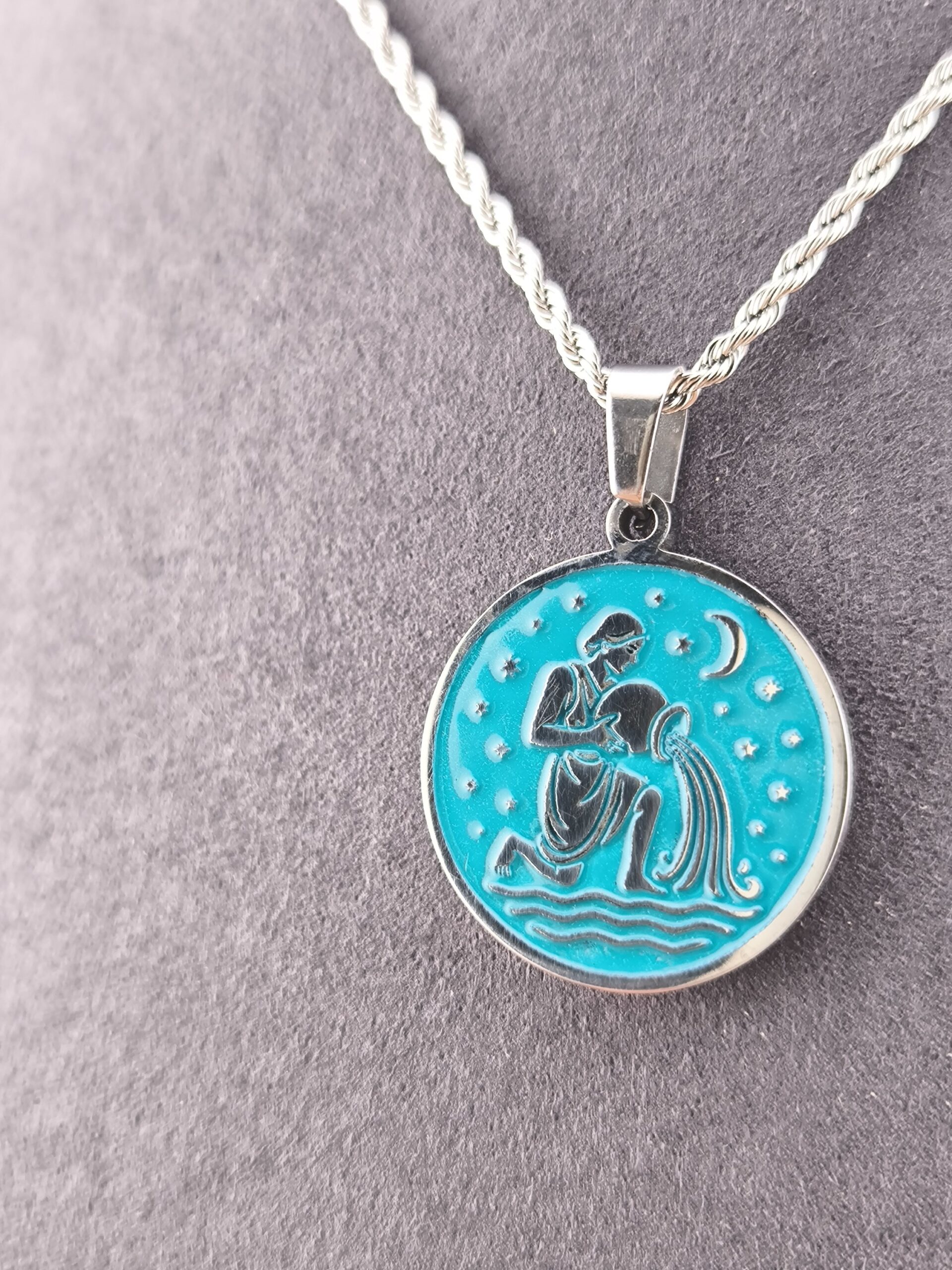 Aquarius zodiac necklace - turquoise - Image 4