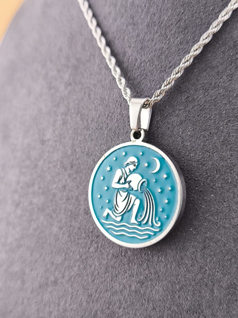 Aquarius zodiac necklace - turquoise - Image 3