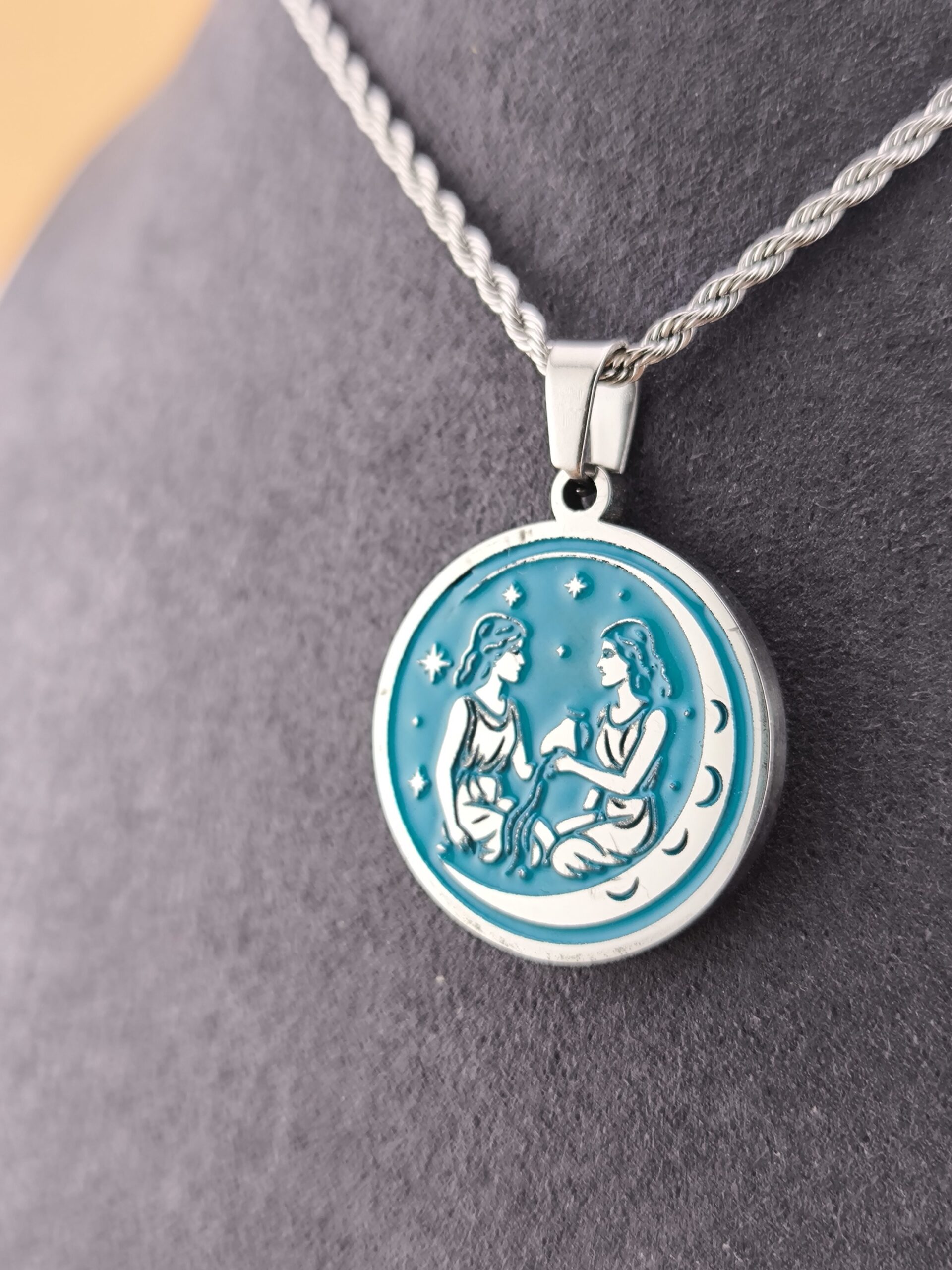 Gemini zodiac necklace - turquoise - Image 5