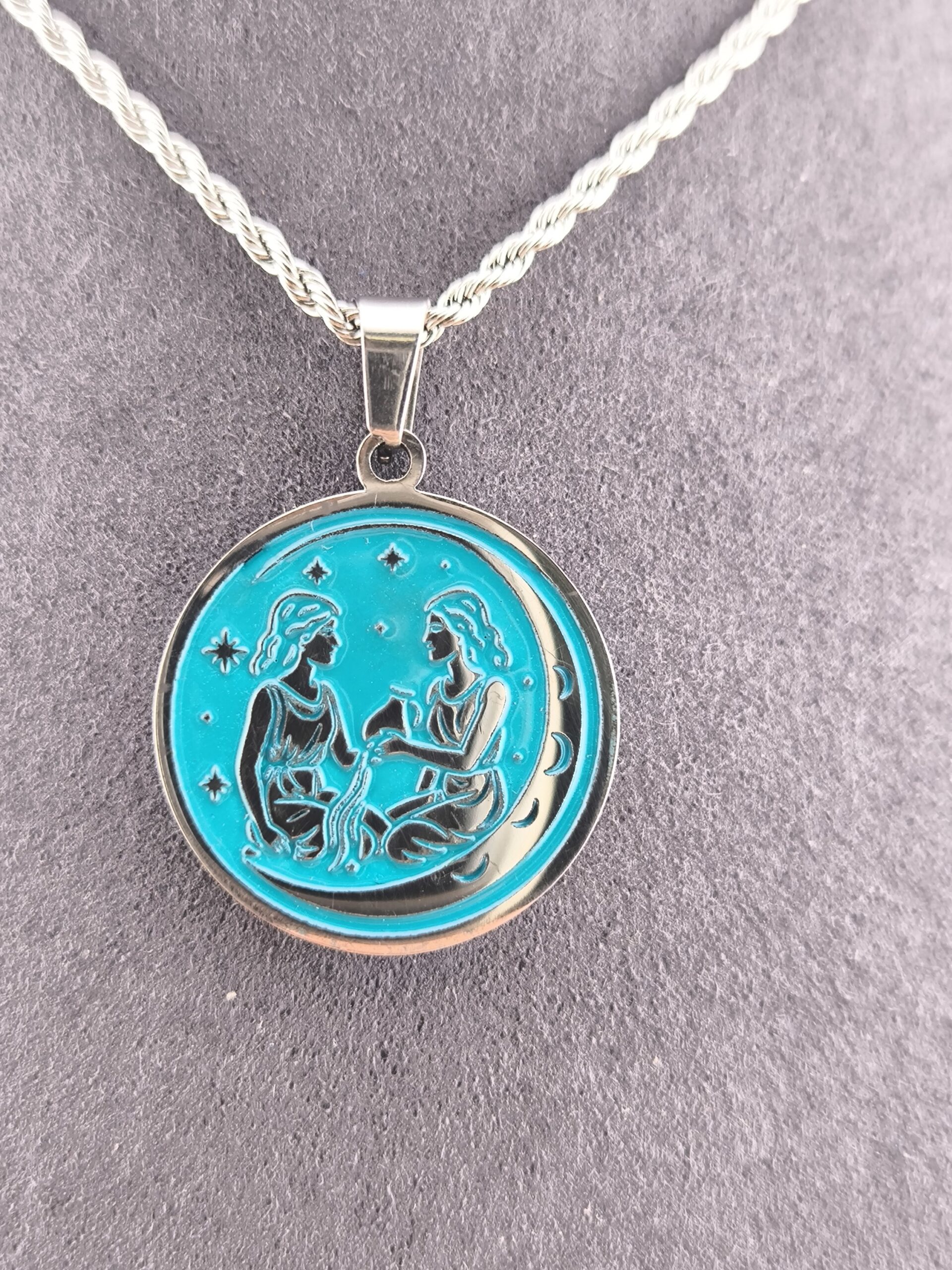 Gemini zodiac necklace - turquoise - Image 2