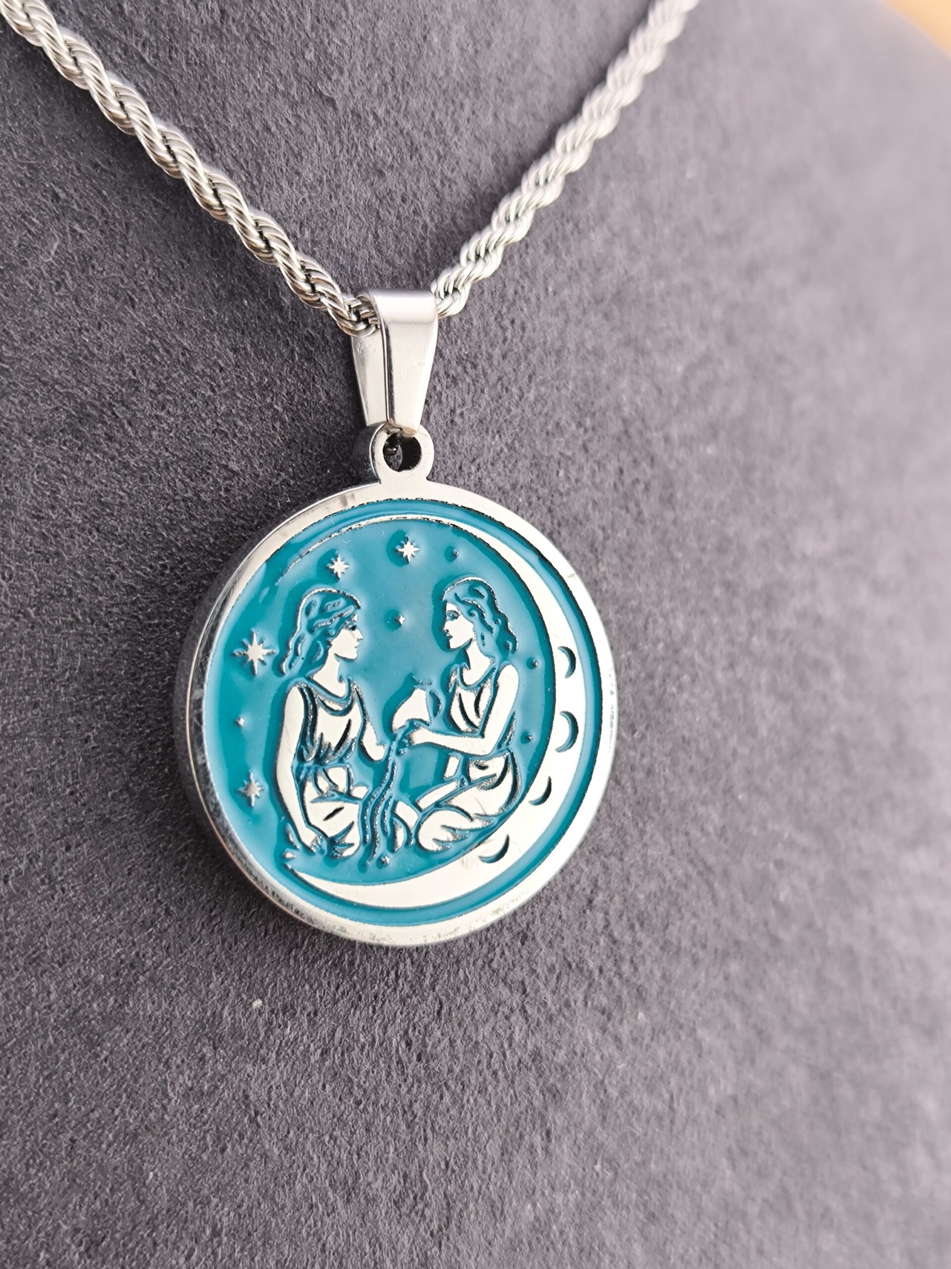 Gemini zodiac necklace - turquoise