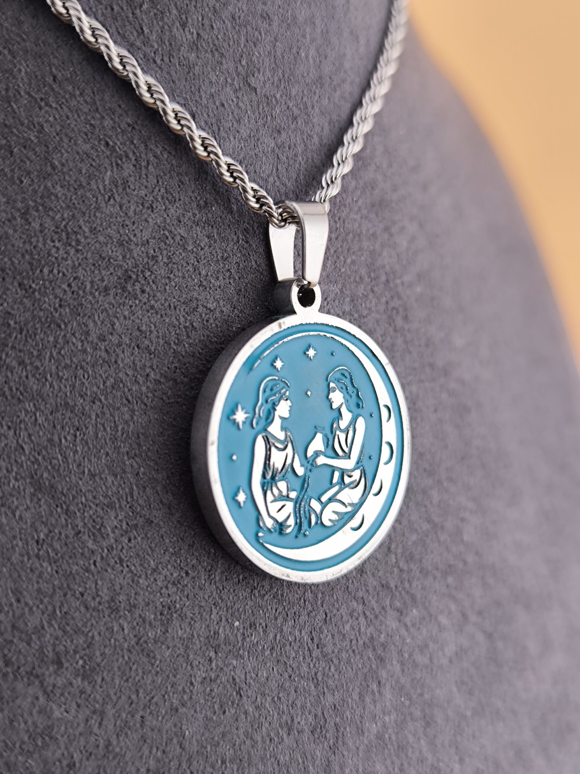 Gemini zodiac necklace - turquoise - Image 4