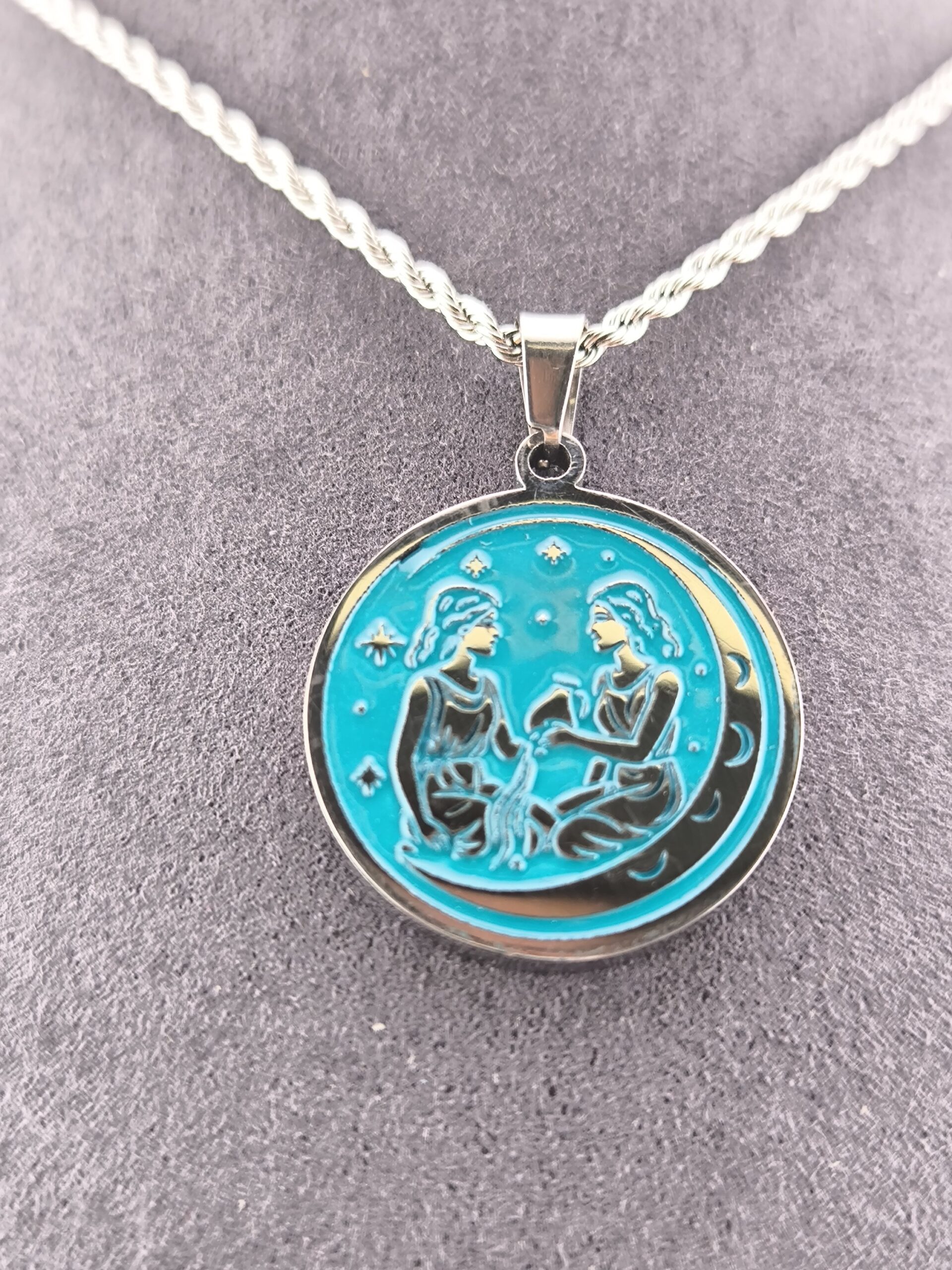 Gemini zodiac necklace - turquoise - Image 3